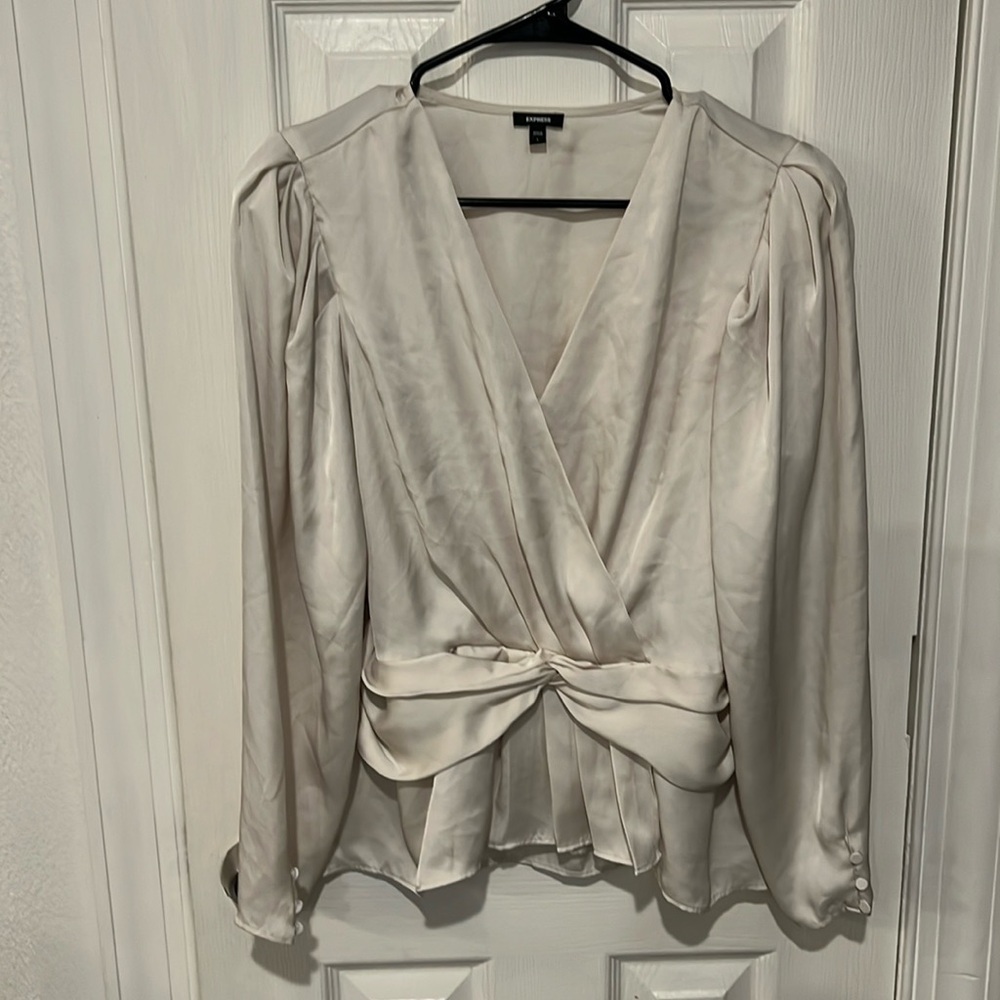 Express Ivory Satin Wrap Blouse